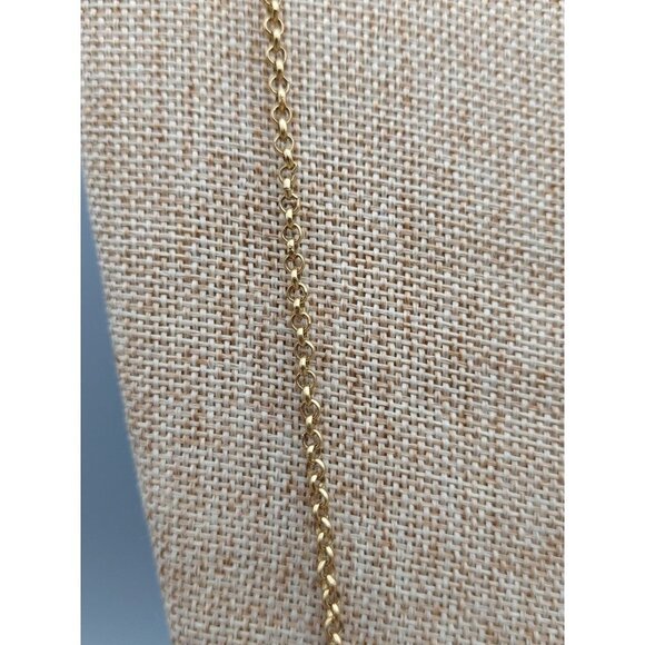 Long Gold Tone J. Crew Chevron Rhinestone Pendant Necklace 32" Rolo Chain - Picture 7 of 8